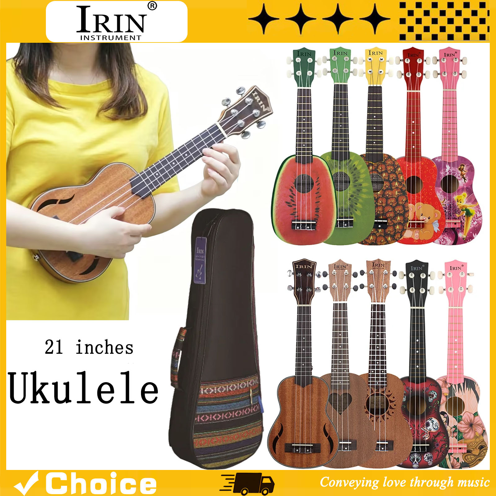 Musical Instrument Qin - Ukelele Hawaiano de 21 Pulgadas, Ukelele